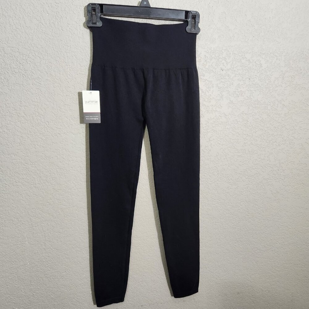 Yummie Terry Lined Legging Womens Small Medium Black Seamlessly Shaped High Rise